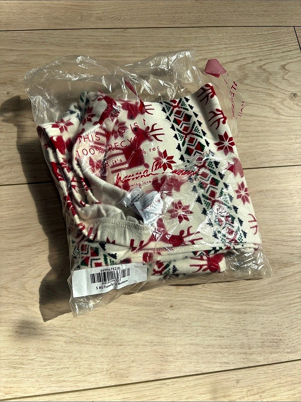 Hanna Andersson Adult Holiday Long John Pajama Pant Cream & Red XL